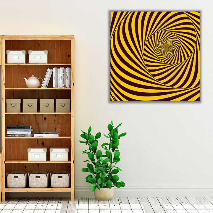 Black and Yellow Tunnel Opt  Abstract Art - Canvas Print Wall Art