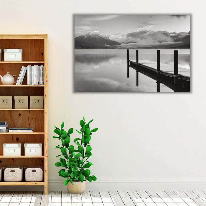 Lake McDonald Dock Black and White - Canvas Print Wall Art