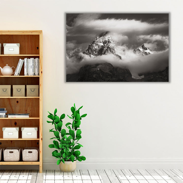 Grand Teton Clouds Black and White - Canvas Print Wall Art