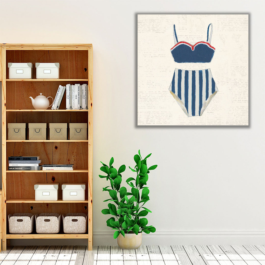 Retro Swimwear III Newsprint - Canvas Print Wall Art