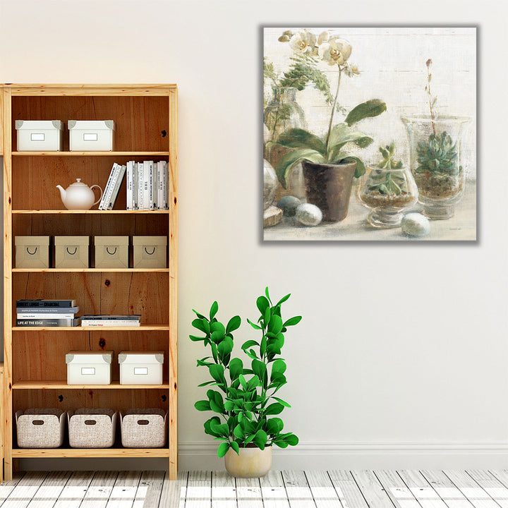 Greenhouse Orchids on Shiplap III - Canvas Print Wall Art