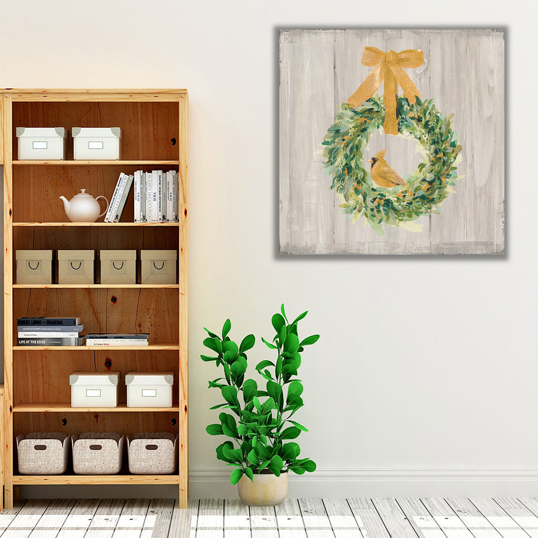 Woodland Holidays Wreath Gold - Canvas Print Wall Art