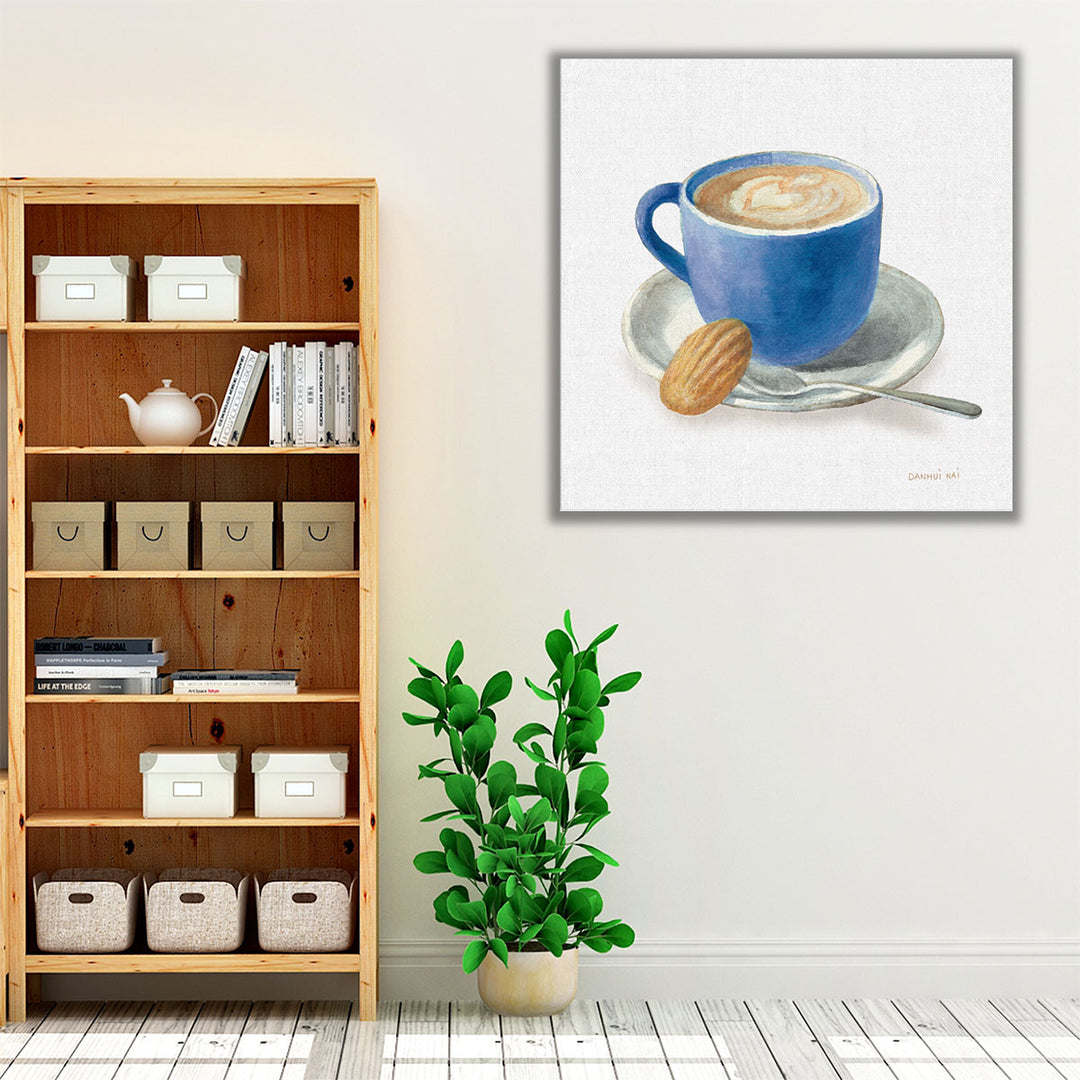 Wake Up Coffee I Linen Classic Blue - Canvas Print Wall Art