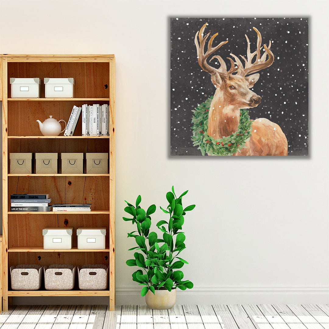 Woodland Holidays Stag Black - Canvas Print Wall Art