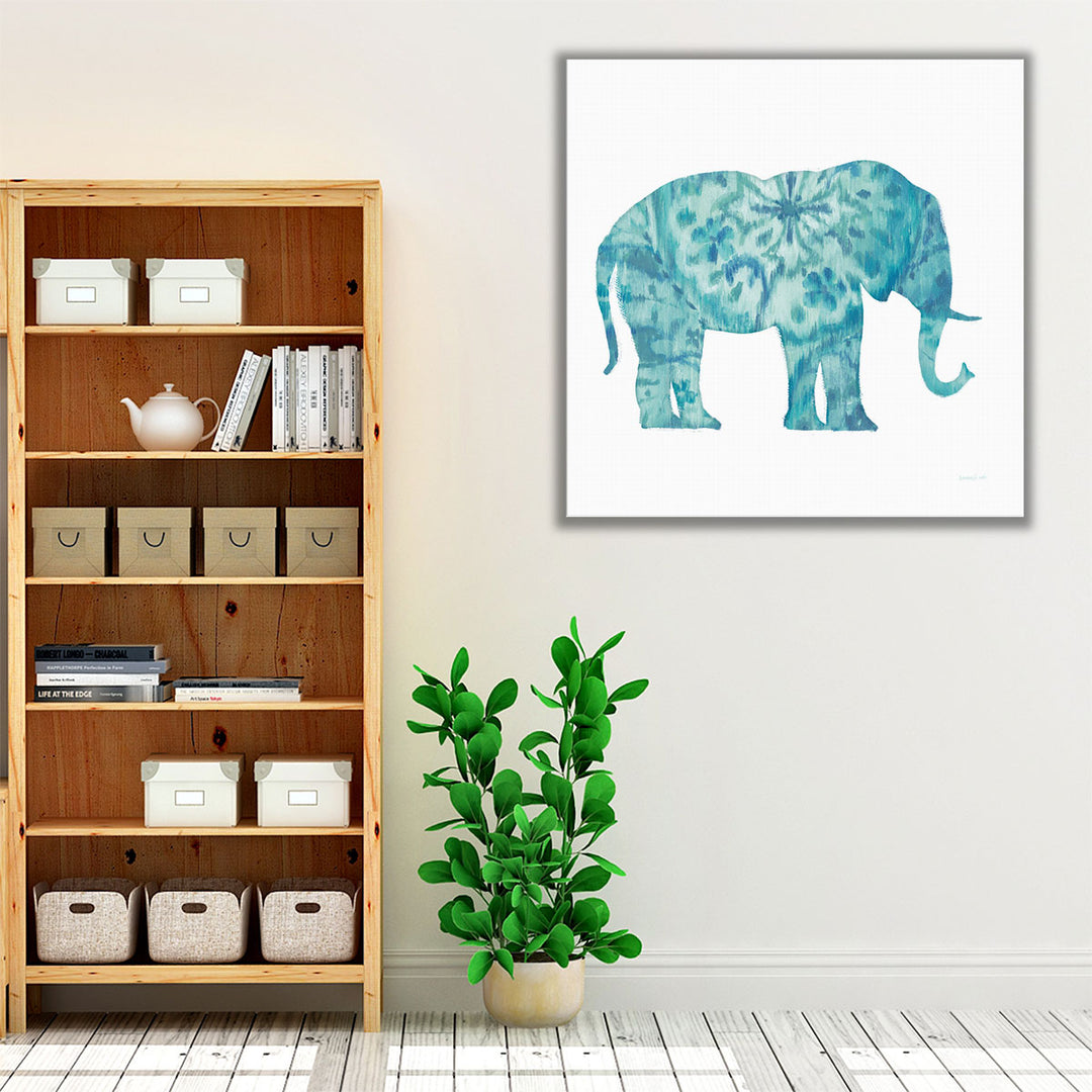 Boho Teal Elephant I - Canvas Print Wall Art