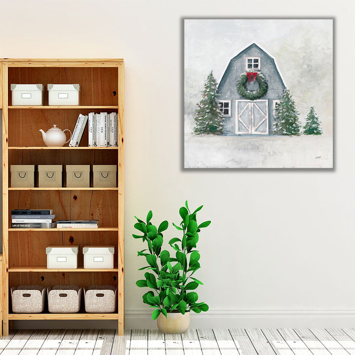 December Blue Barn - Canvas Print Wall Art