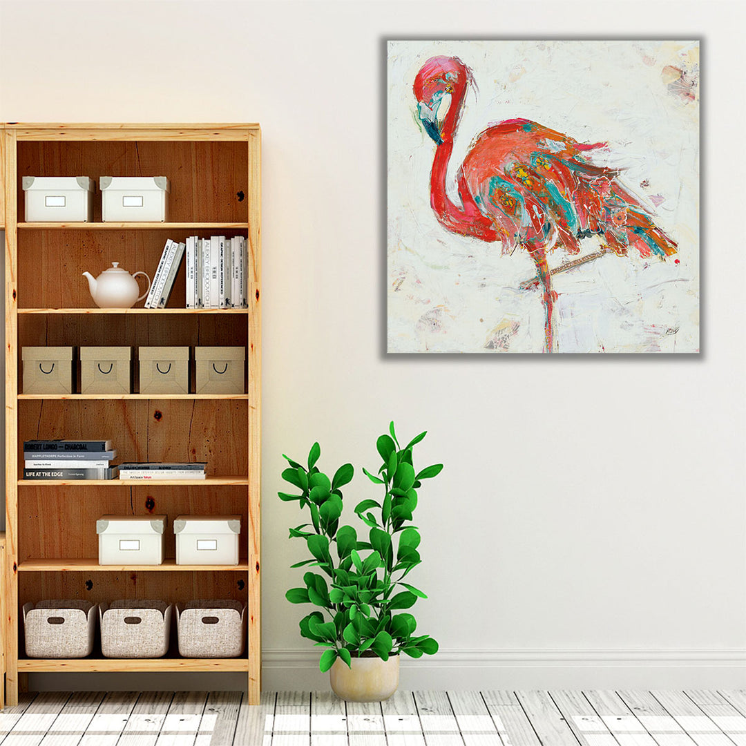 Flamingo on White - Canvas Print Wall Art