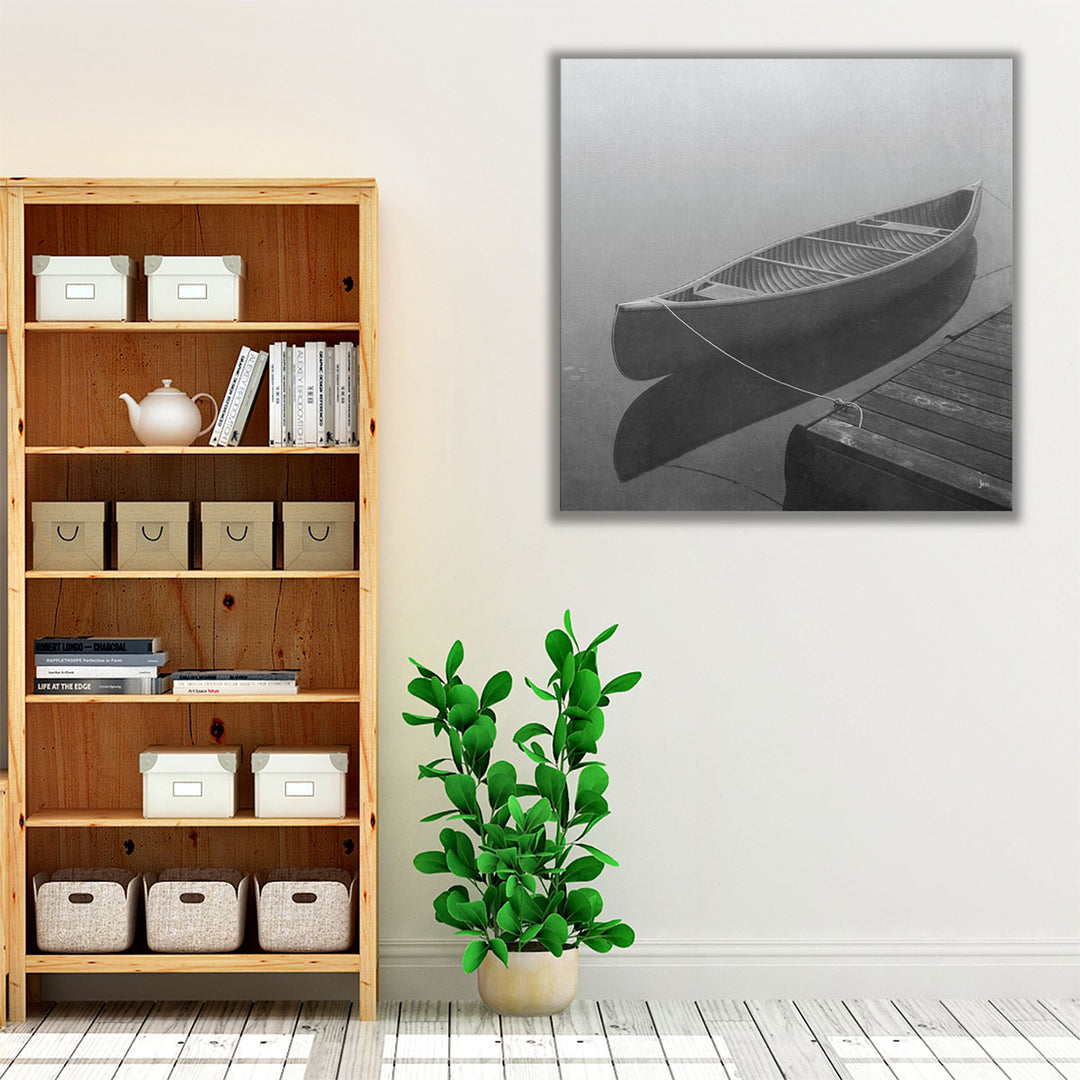 Calm Waters Canoe II Black and White - Canvas Print Wall Art