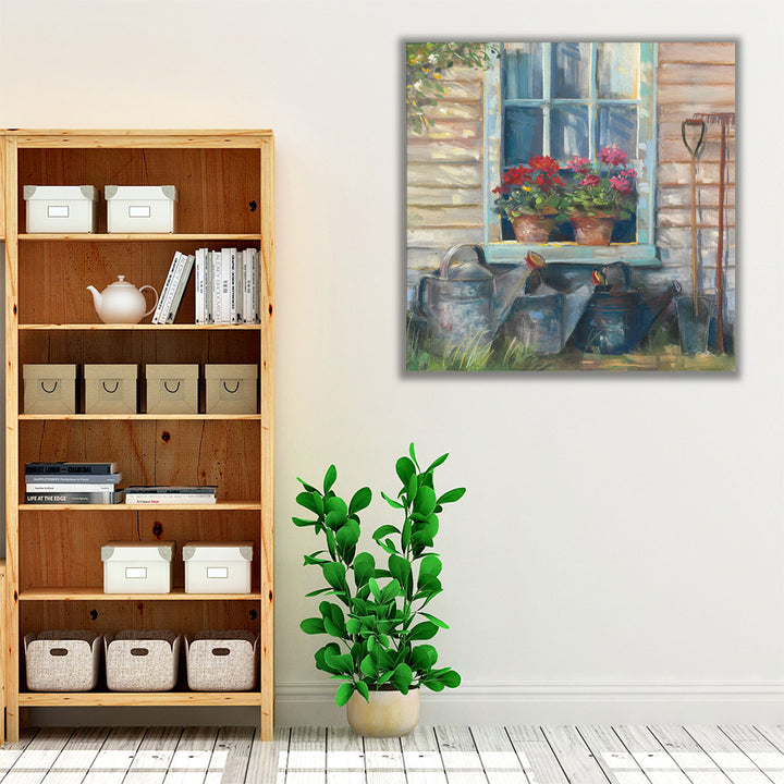 Window with Geraniums - Canvas Print Wall Art