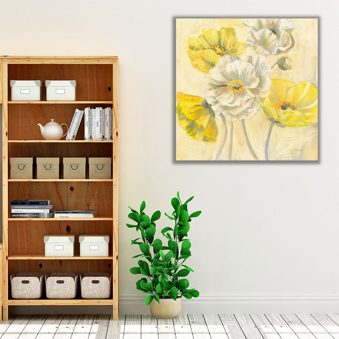 Gold and White Contemporary Poppies I - Canvas Print Wall Art