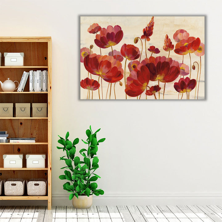 Red Flowers on Cream - Canvas Print Wall Art