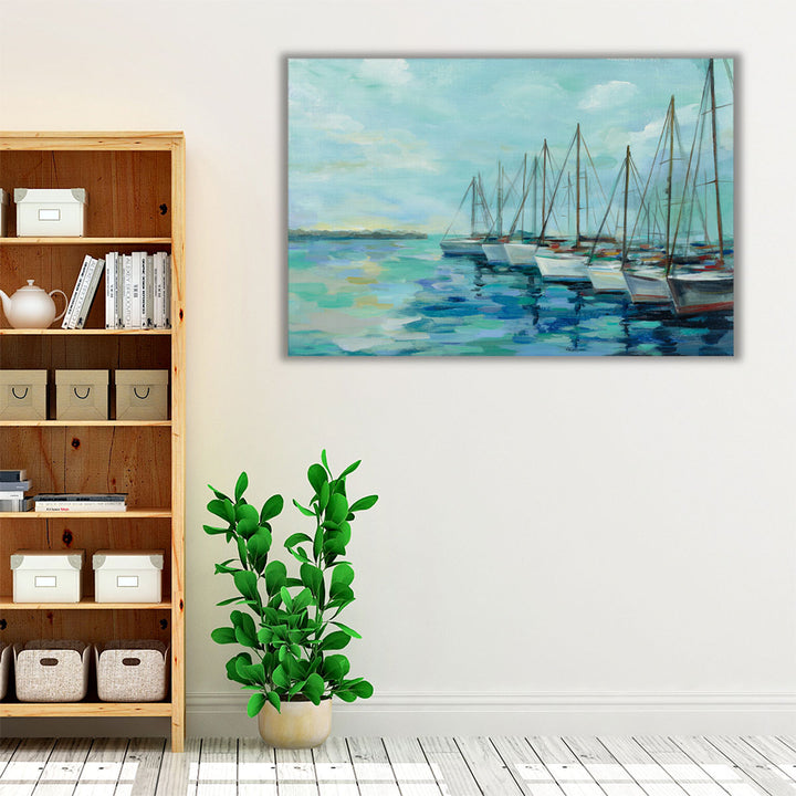 Breakwater and Boats - Canvas Print Wall Art