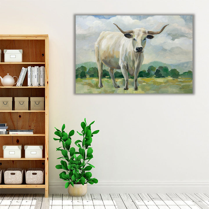 White Longhorn Cow - Canvas Print Wall Art