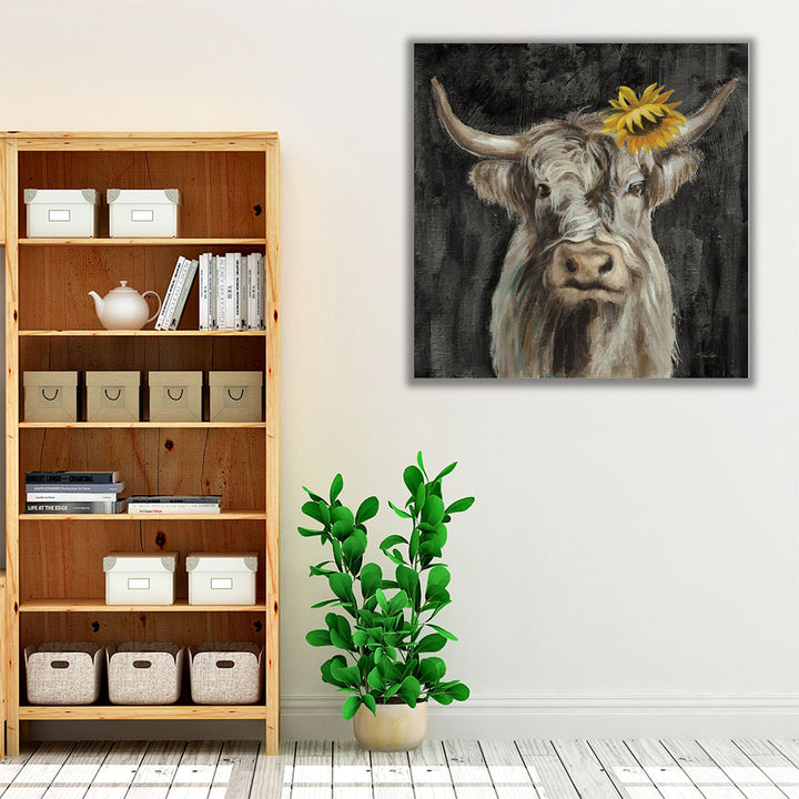 Floral Highland Cow - Canvas Print Wall Art