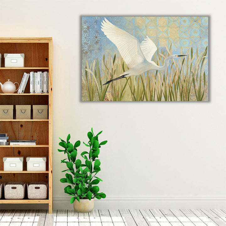 Snowy Egret in Flight - Canvas Print Wall Art