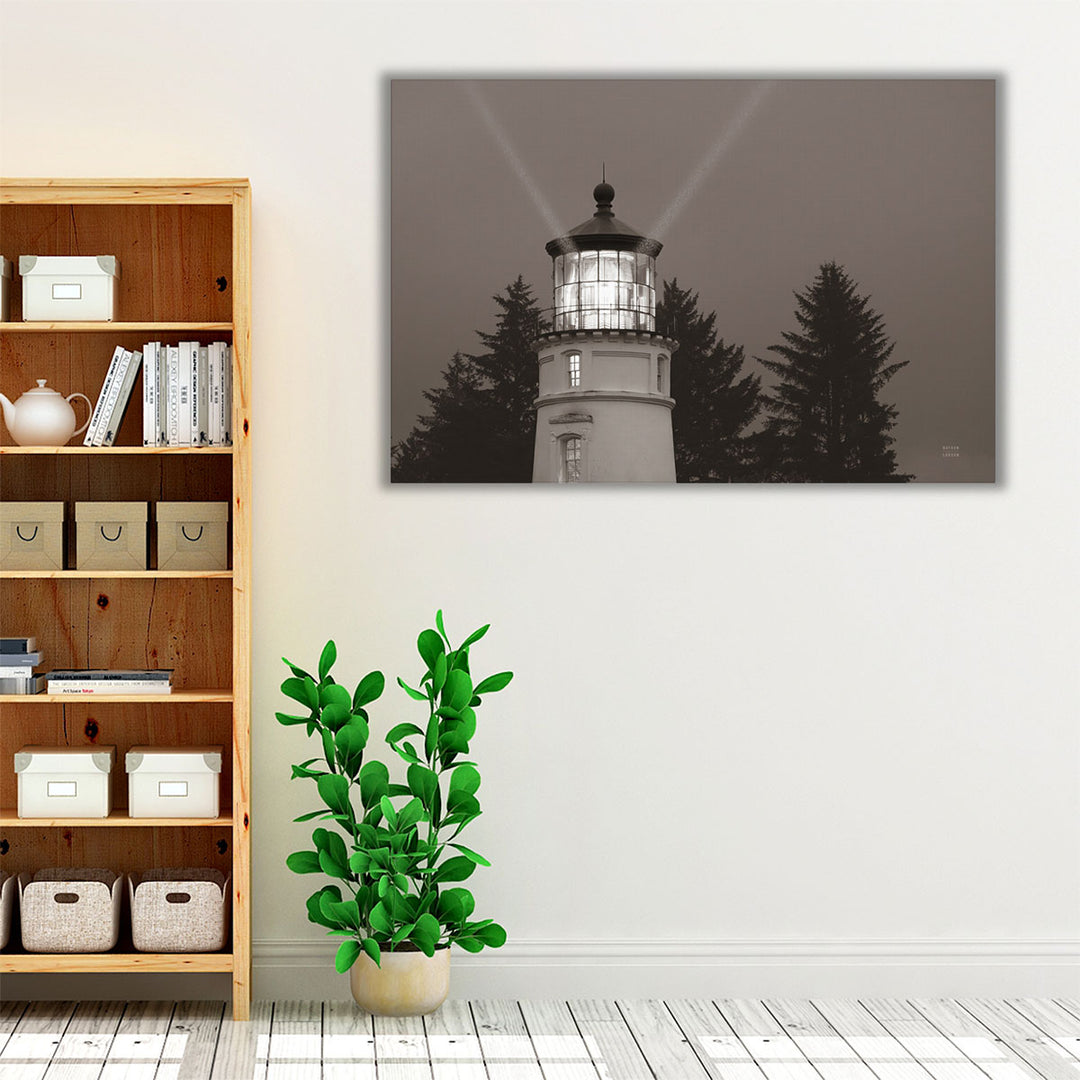 Oregon Coast Lighthouse Black and White - Canvas Print Wall Art