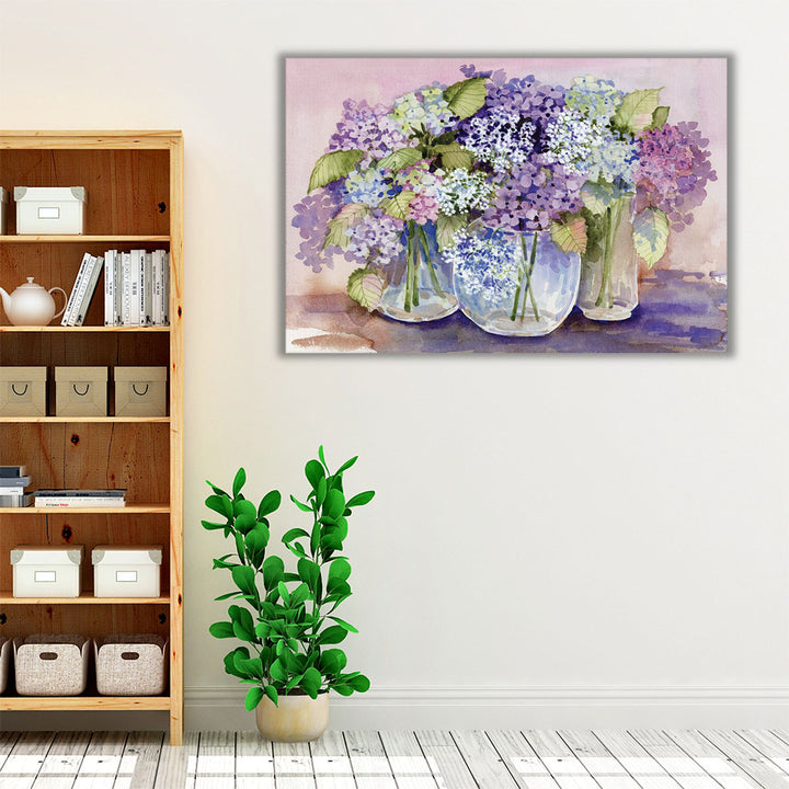 Hydrangeas In Glass - Canvas Print Wall Art