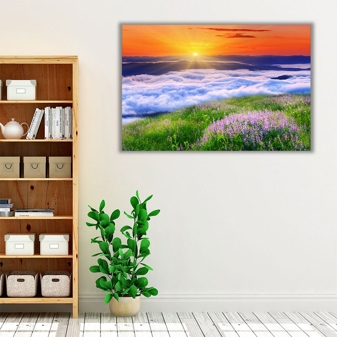 Landscape With Mountains, Clouds During Sunrise - Canvas Print Wall Art