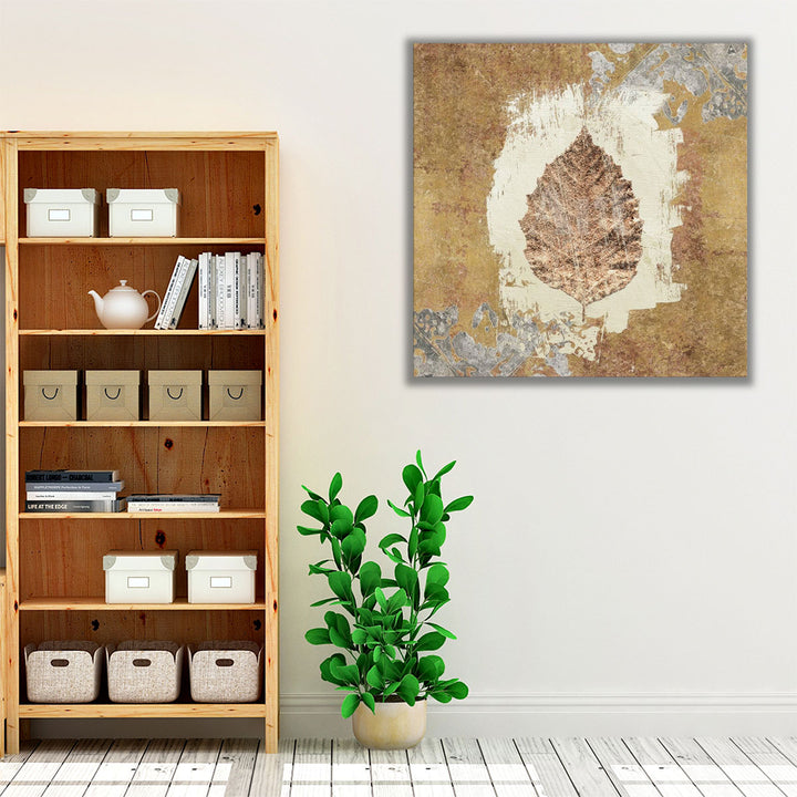 Brown Leaf Artwork, Abstract Wall Decor, Large Wall Painting for Bedroom | Gilded Leaf VI