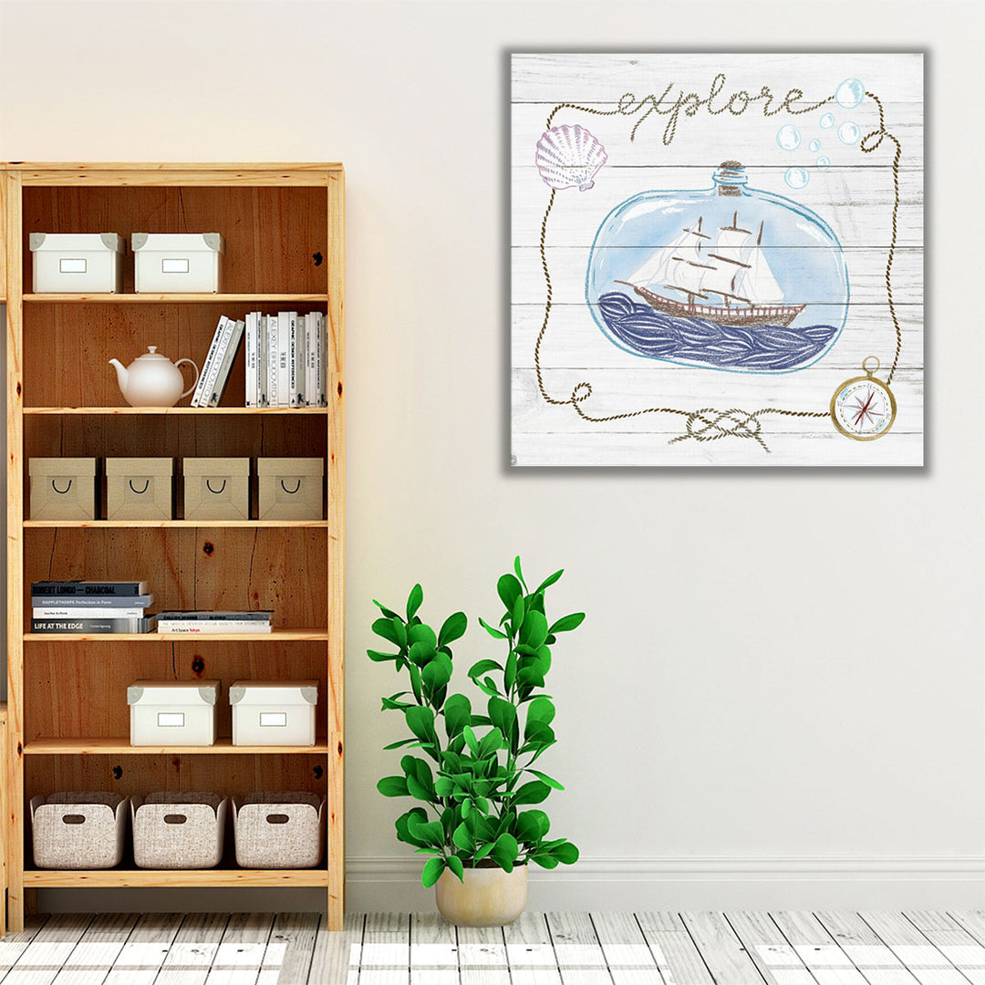 Ship in a Bottle Explore Shiplap - Canvas Print Wall Art