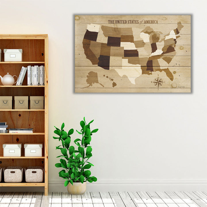 USA Modern Vintage Wood - Canvas Print Wall Art