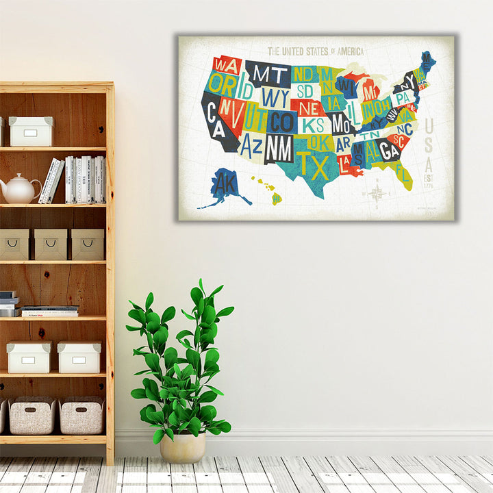 Letterpress USA Map - Canvas Print Wall Art