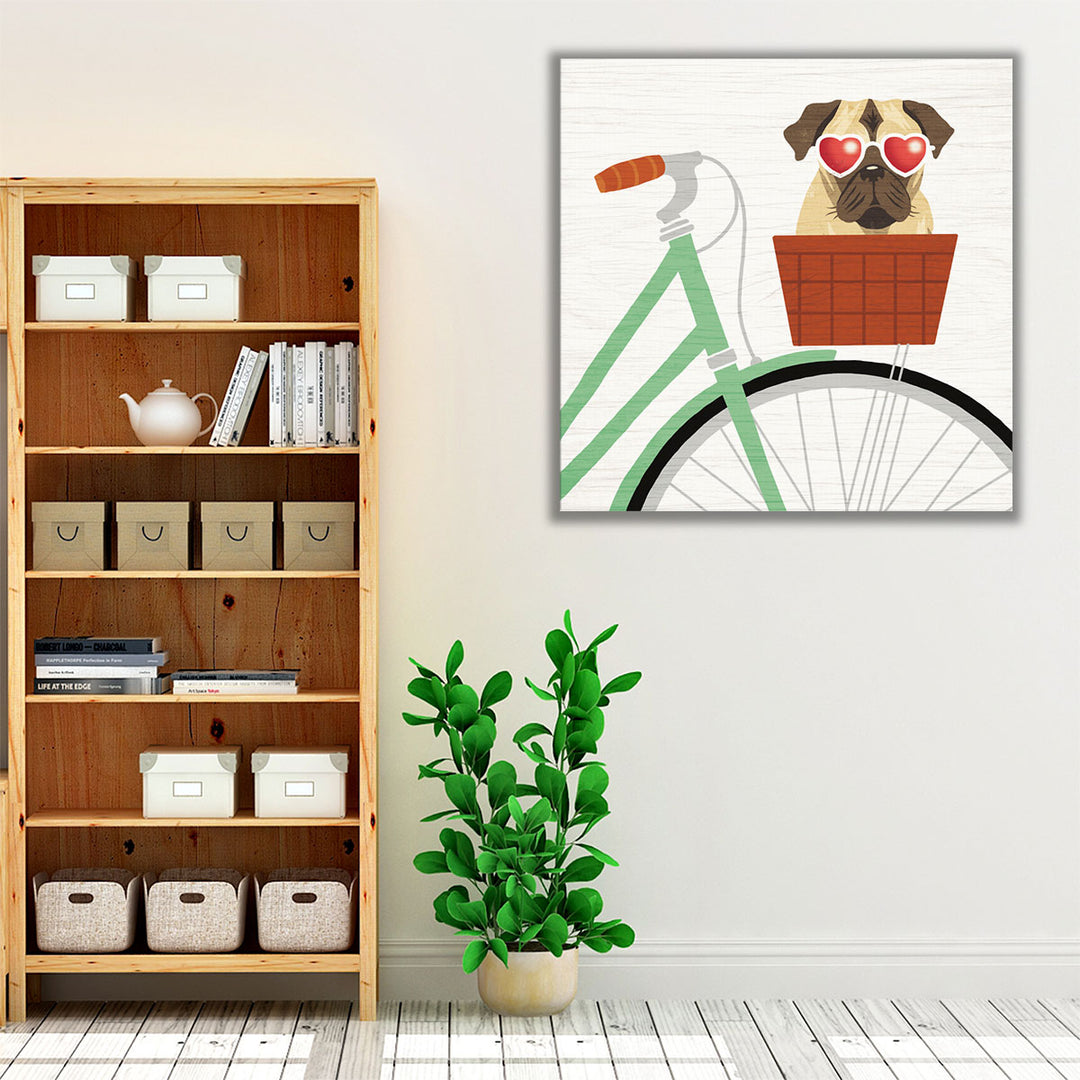 Beach Bums Pug Bicycle I - Canvas Print Wall Art