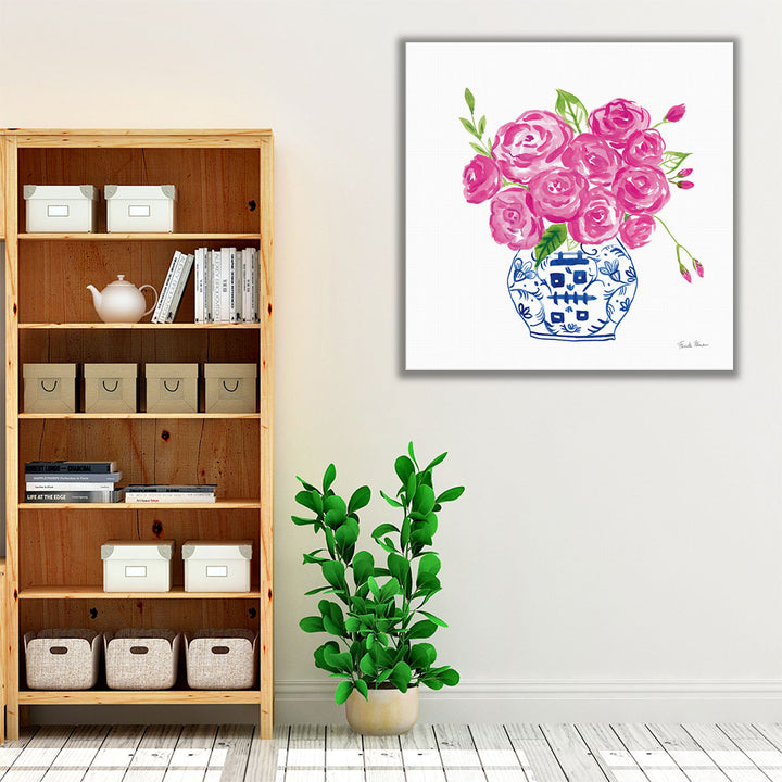 Chinoiserie Roses on White II- Canvas Print Wall Art