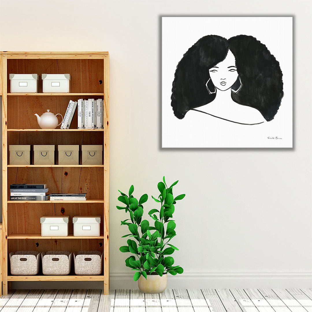 Afro Girl II Black and White - Canvas Print Wall Art