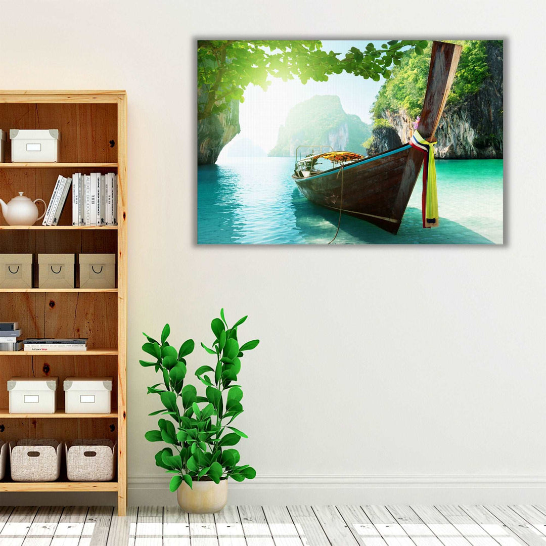 Boat and Islands in Andaman Sea Thailand - Canvas Print Wall Art