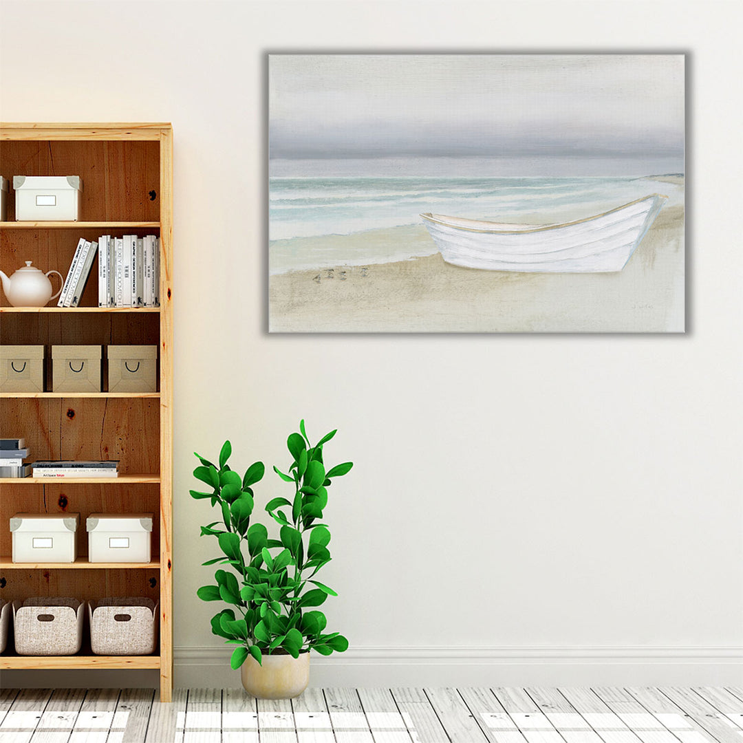 Serene Seaside with Boat - Canvas Print Wall Art