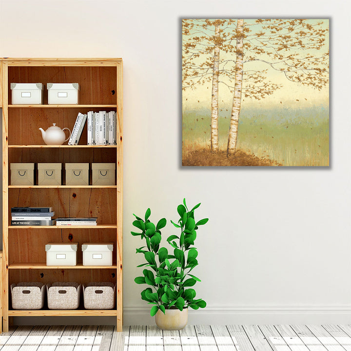 Golden Birch I with Blue Sky - Canvas Print Wall Art