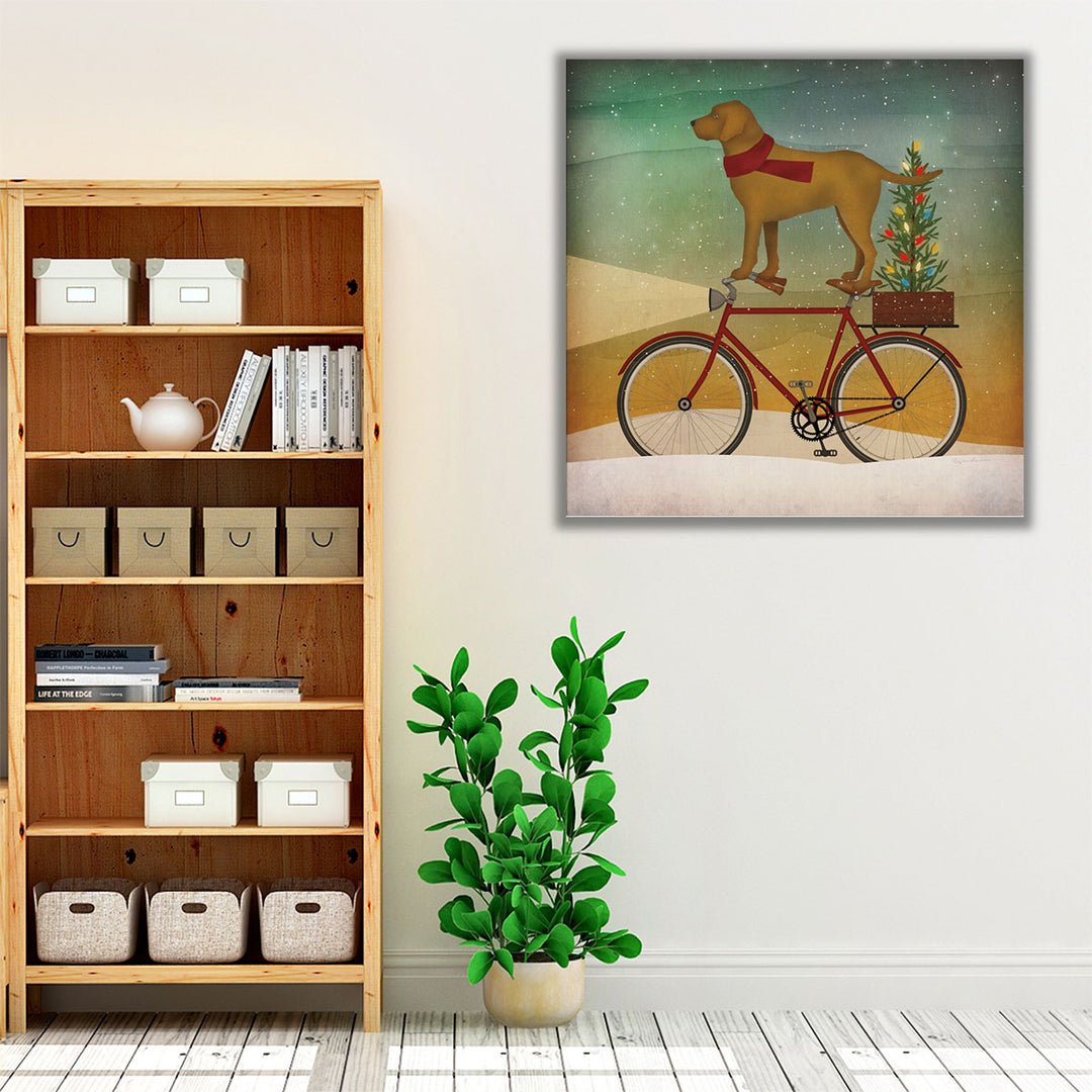 Yellow Lab On Bike Christmas - Canvas Print Wall Art