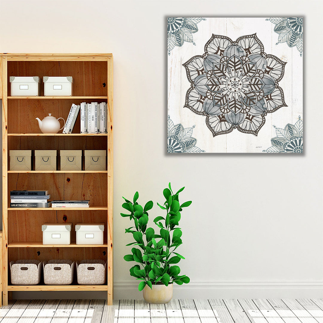 Mandala Morning I Blue and Gray - Canvas Print Wall Art