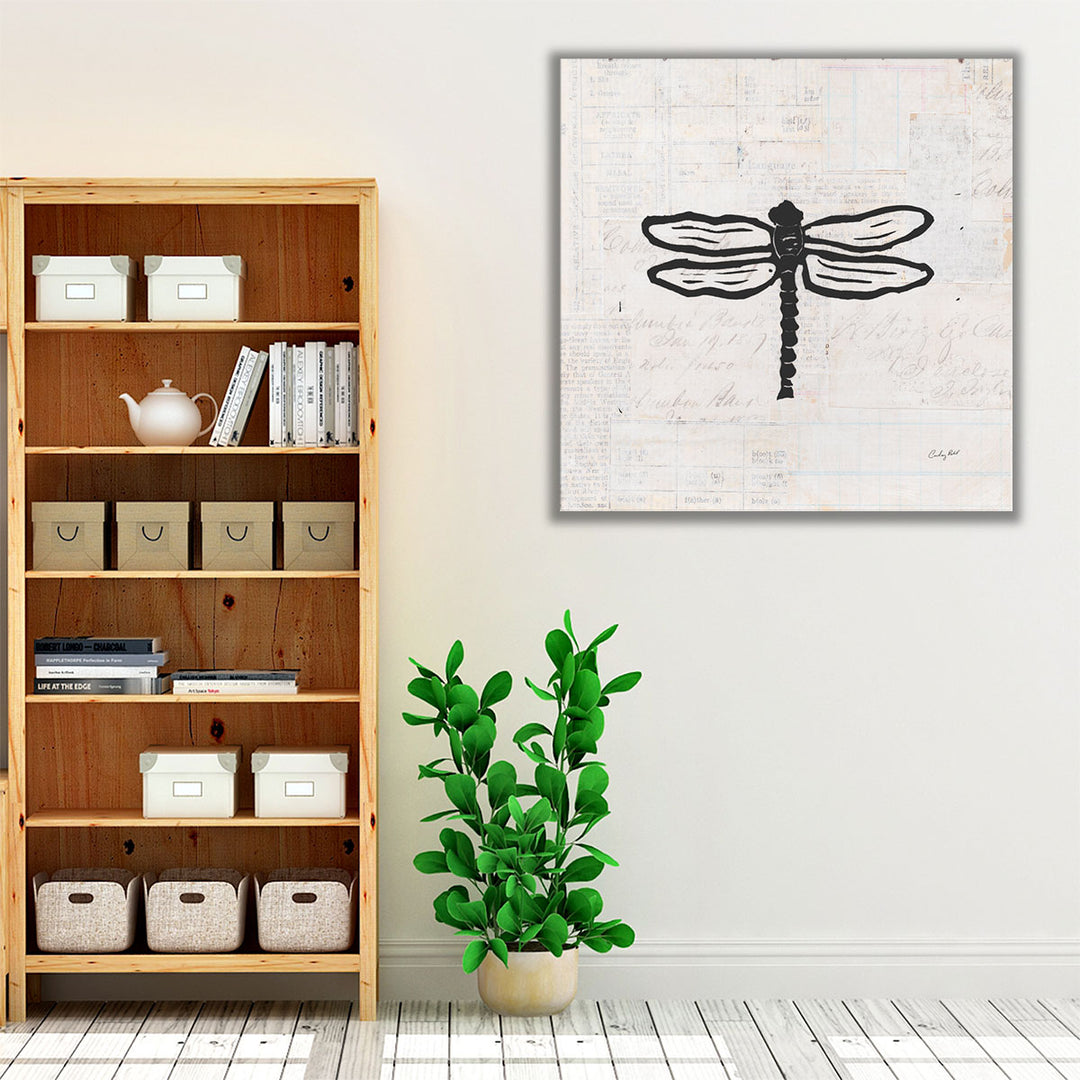 Dragonfly Stamp Black and White - Canvas Print Wall Art