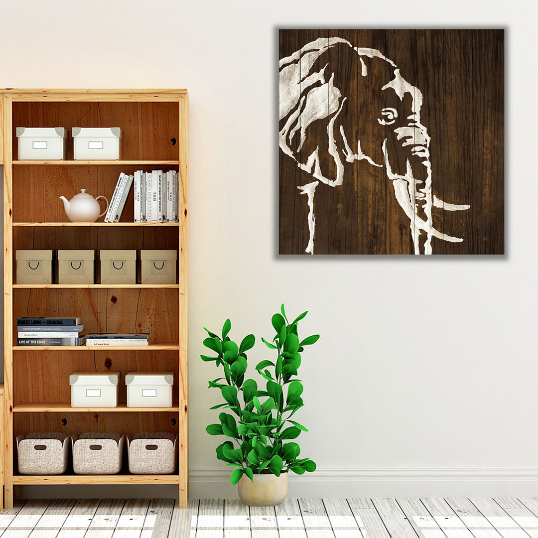 White Elephant on Dark Wood - Canvas Print Wall Art