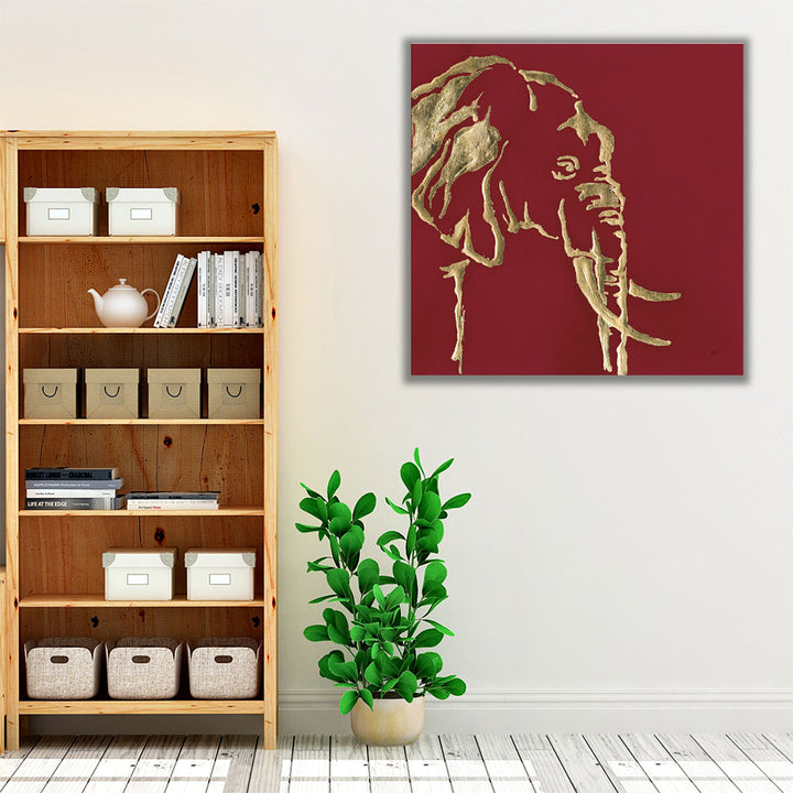 Gilded Elephant on Red - Canvas Print Wall Art