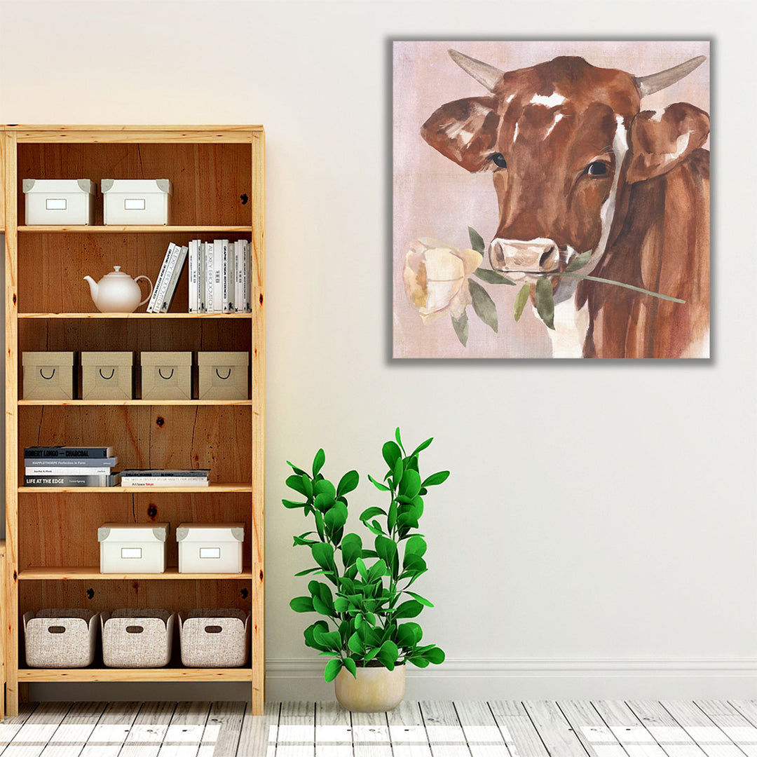 Peony Cow I - Canvas Print Wall Art