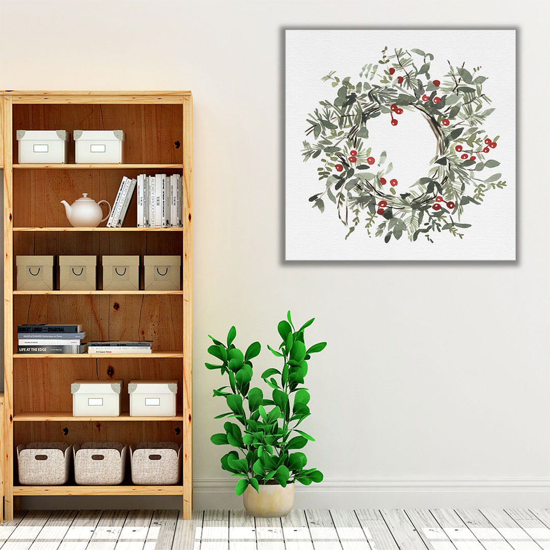 Holly Farmhouse Wreath I - Canvas Print Wall Art