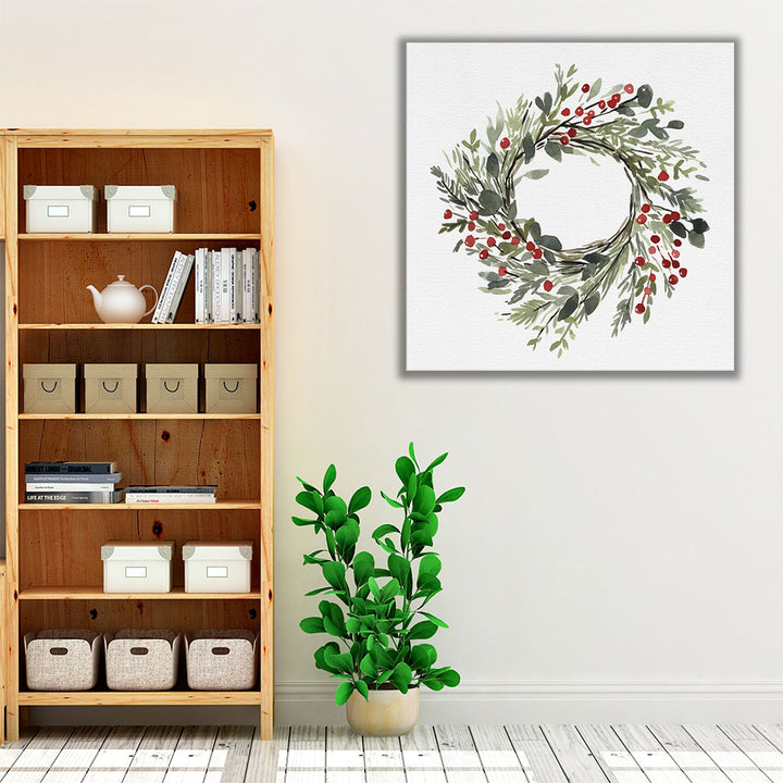 Holly Farmhouse Wreath II - Canvas Print Wall Art