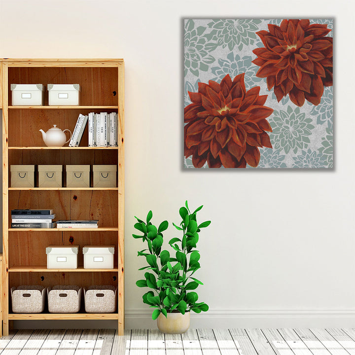 Woodblock Dahlias I - Canvas Print Wall Art