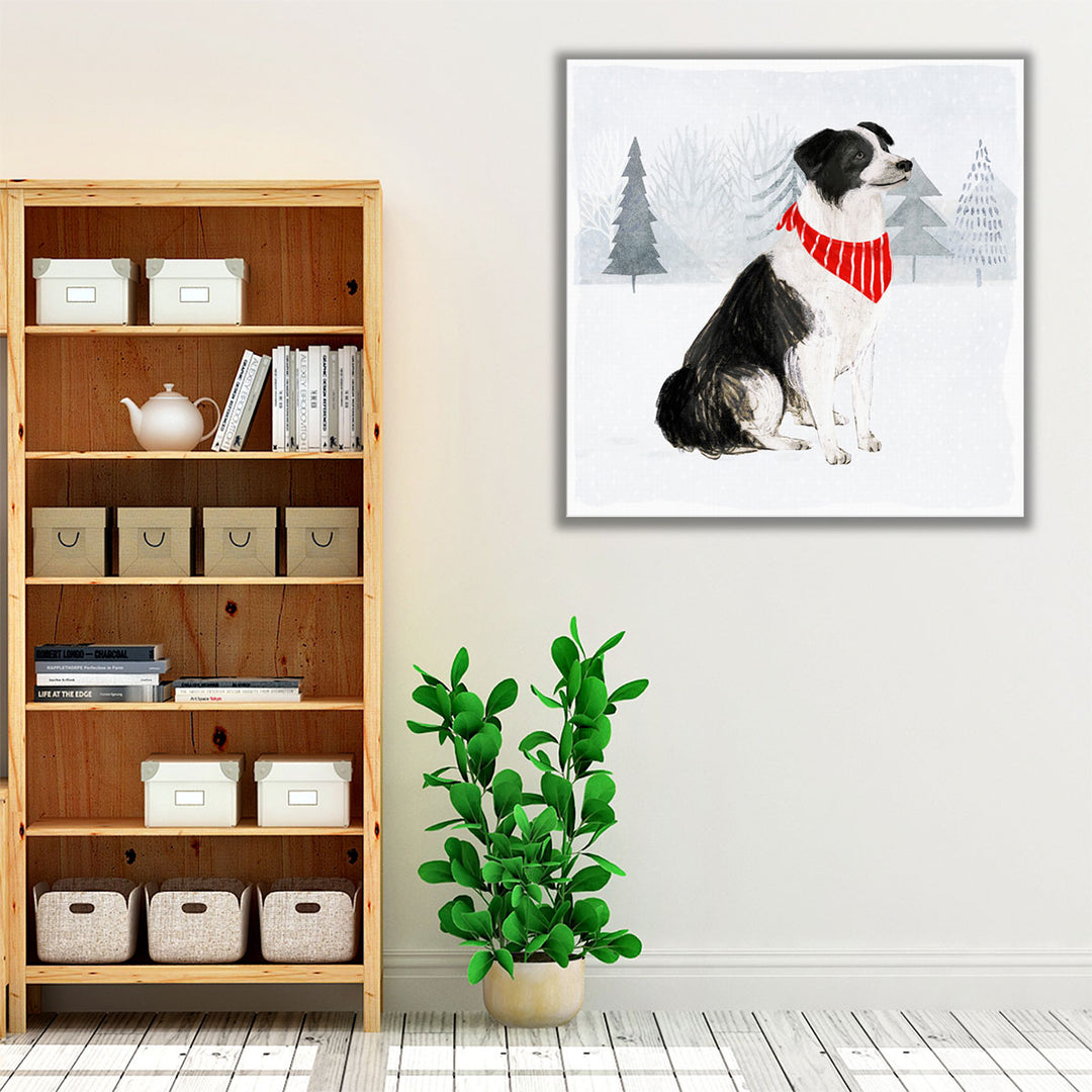 Christmas Cats & Dogs II Black and White - Canvas Print Wall Art