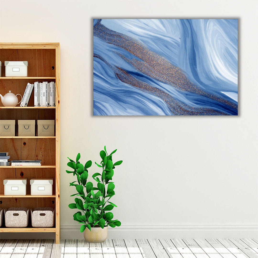 Blue Waves Of Gold - Canvas Print Wall Art