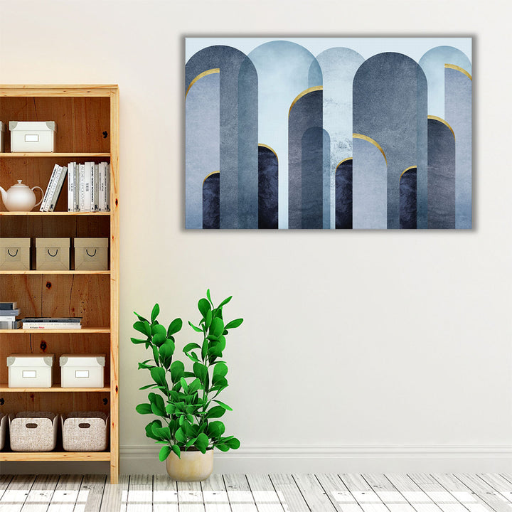 MidCentury Arches Blue Gold - Canvas Print Wall Art