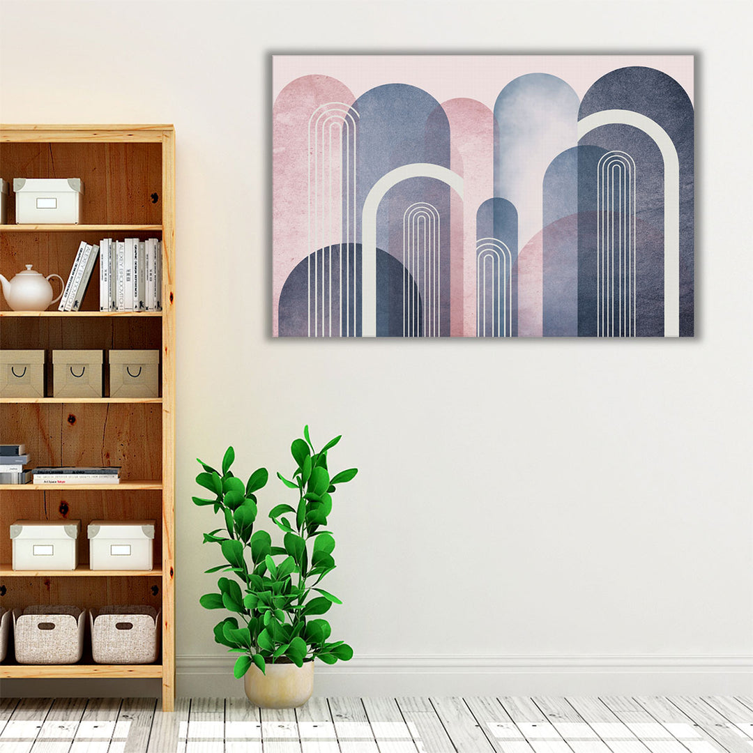 MidCentury Arches Blush Navy - Canvas Print Wall Art