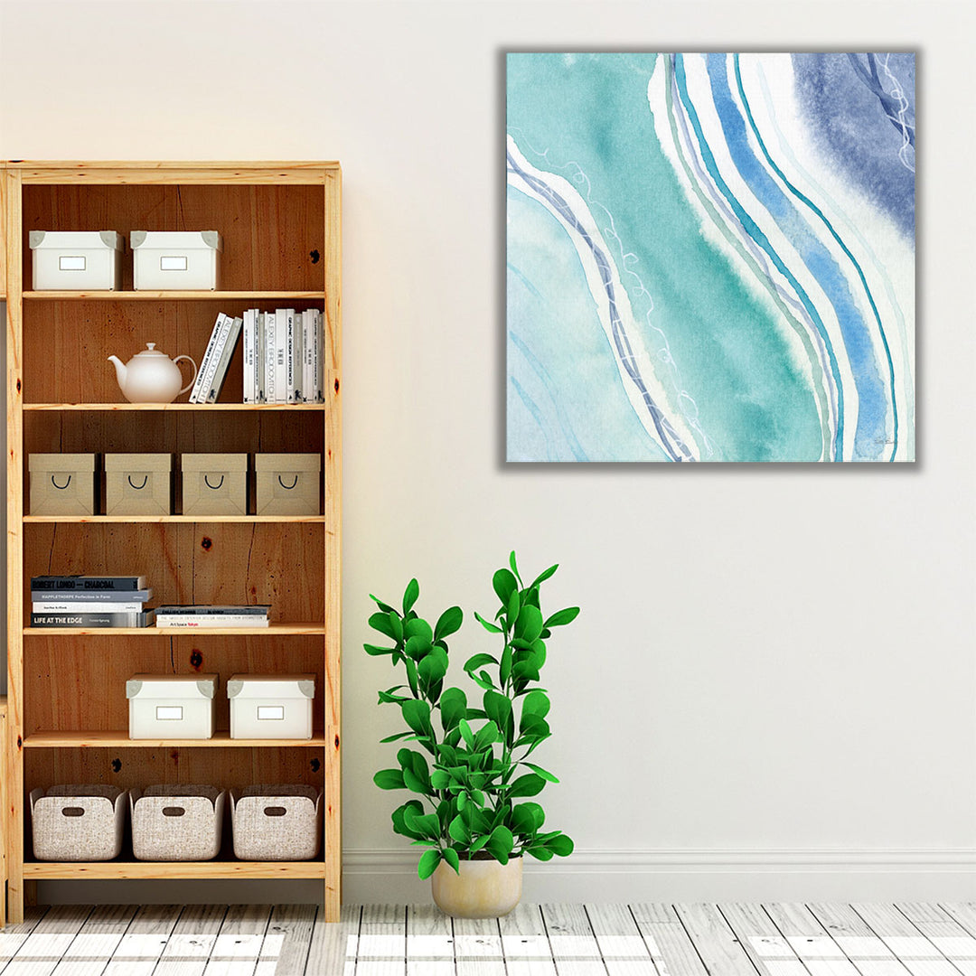 Abstract Blue Teal Waves 3 - Canvas Print Wall Art