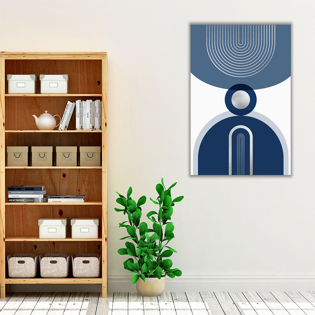 Mid Century Glam Navy Silver 3- Canvas Print Wall Art