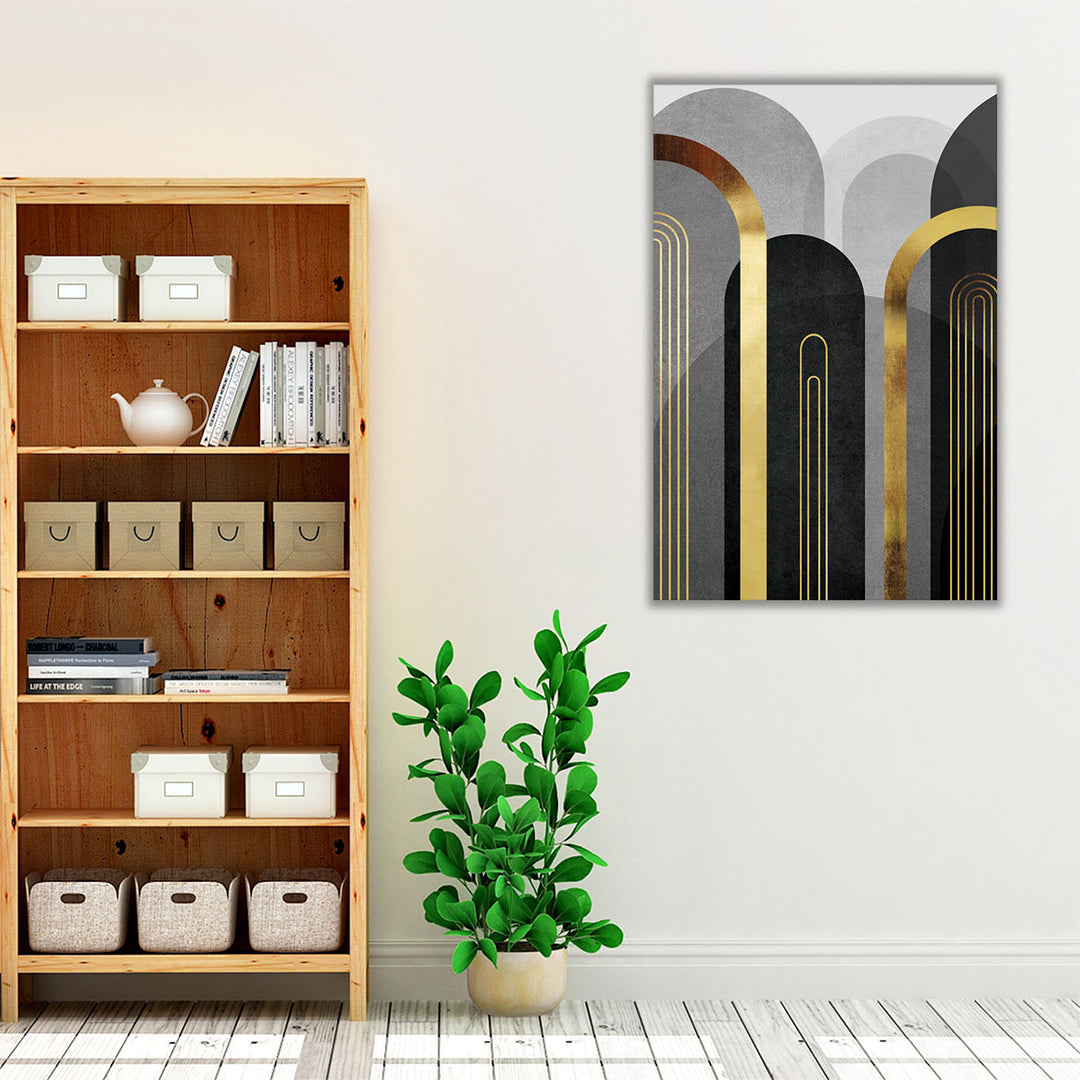 MidCentury Arches Black Gold 1- Canvas Print Wall Art