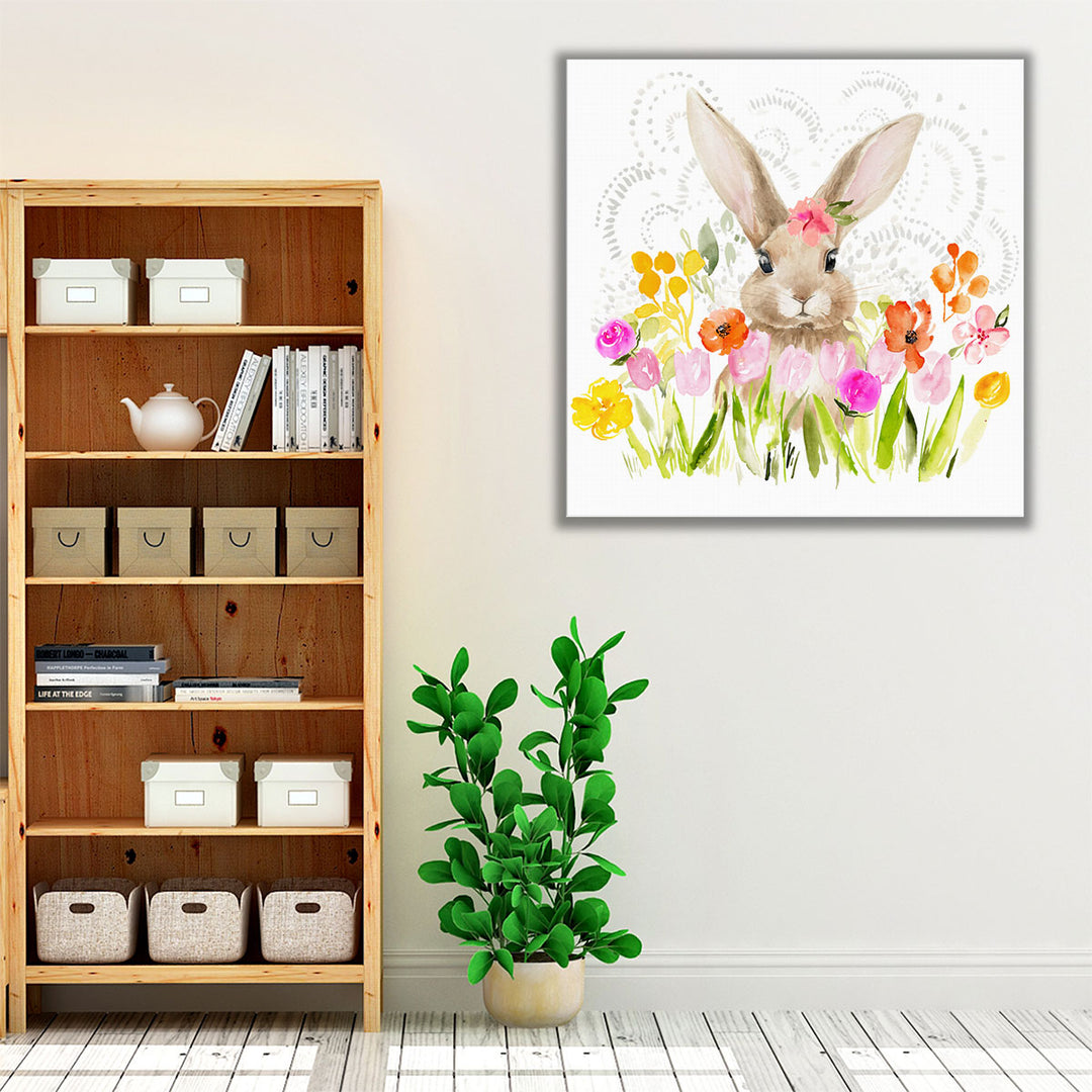 April Flowers and Bunny I - Canvas Print Wall Art