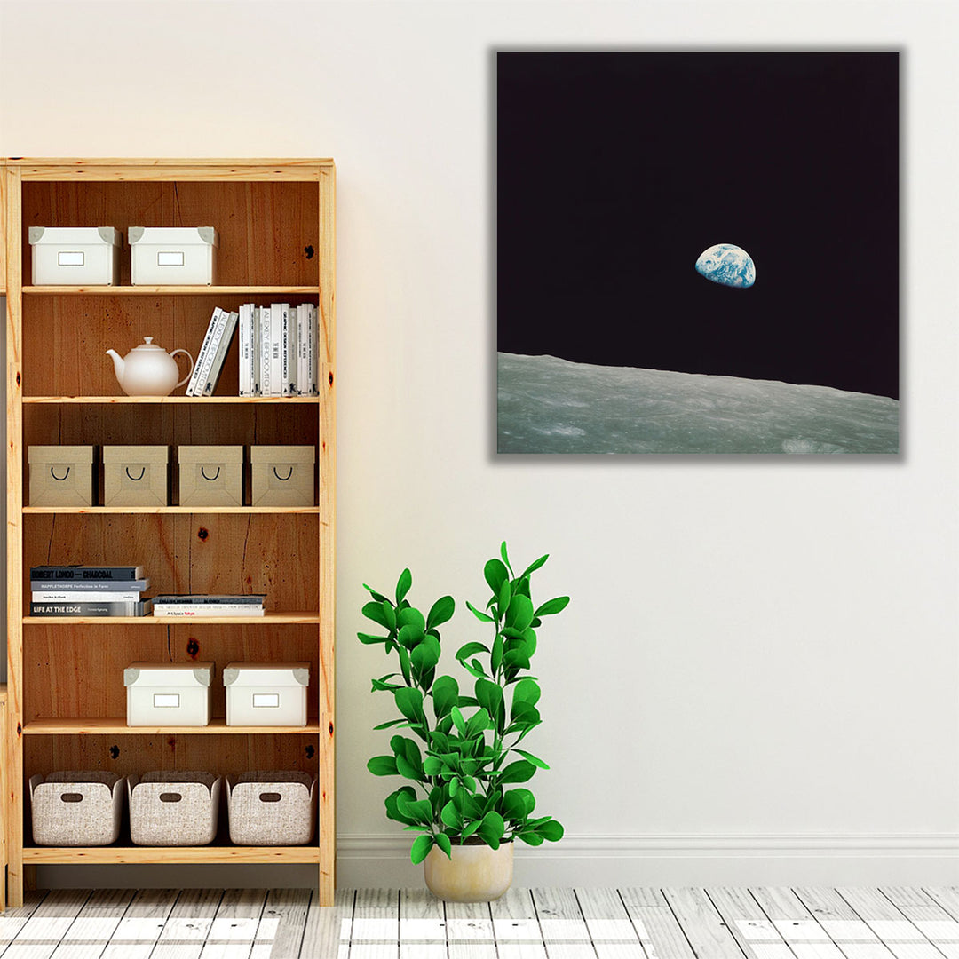 First Earth Rise Black and White - Canvas Print Wall Art